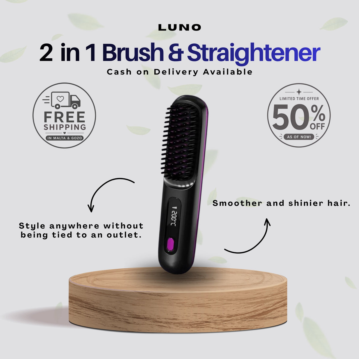 2 in 1 Hair Brush & Straightener